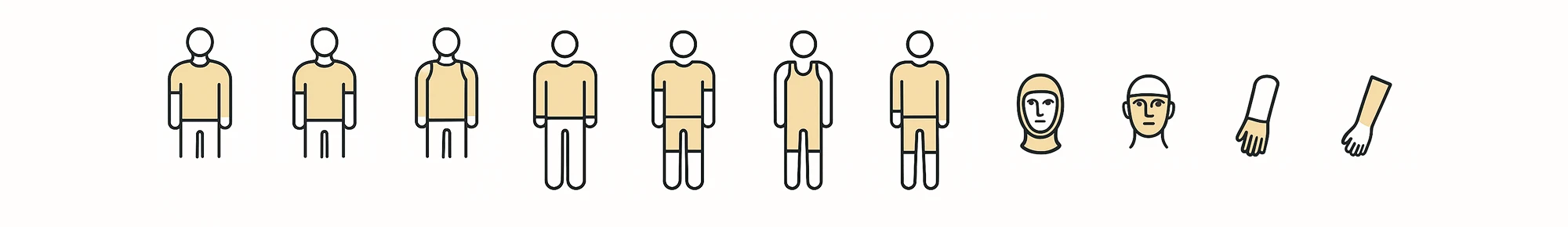 Graphic human icons showing differnet areas of body for compression garments.